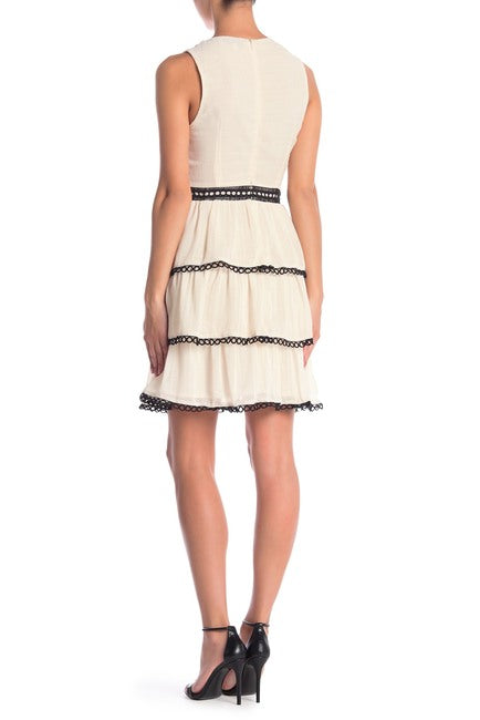 Striped Crochet Lace Knit Trim Dress