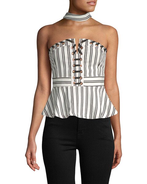 Top peplum Nck con gargantilla a rayas