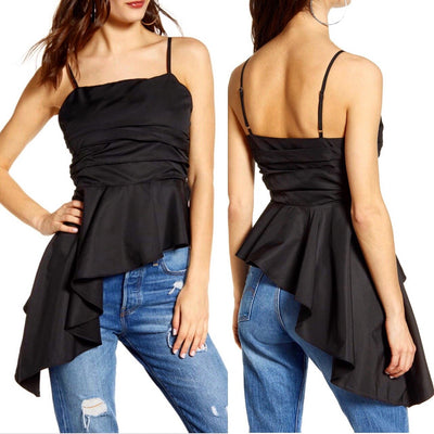 Asymmetrical Cascade Ruffle Top