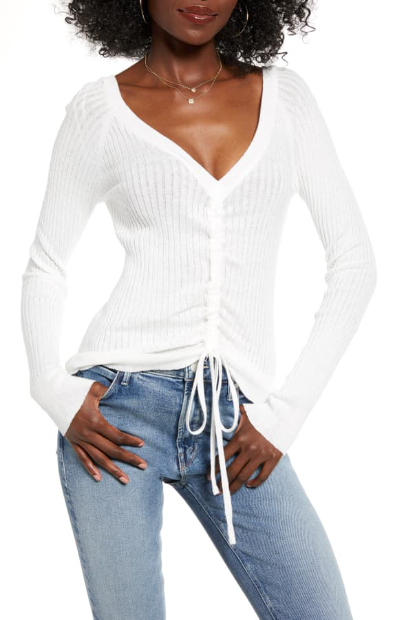 Ruched Drawstring Sweater