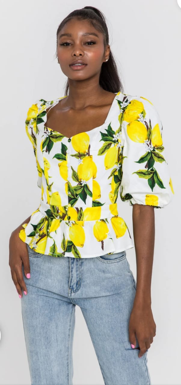 Top peplum con estampado de limones