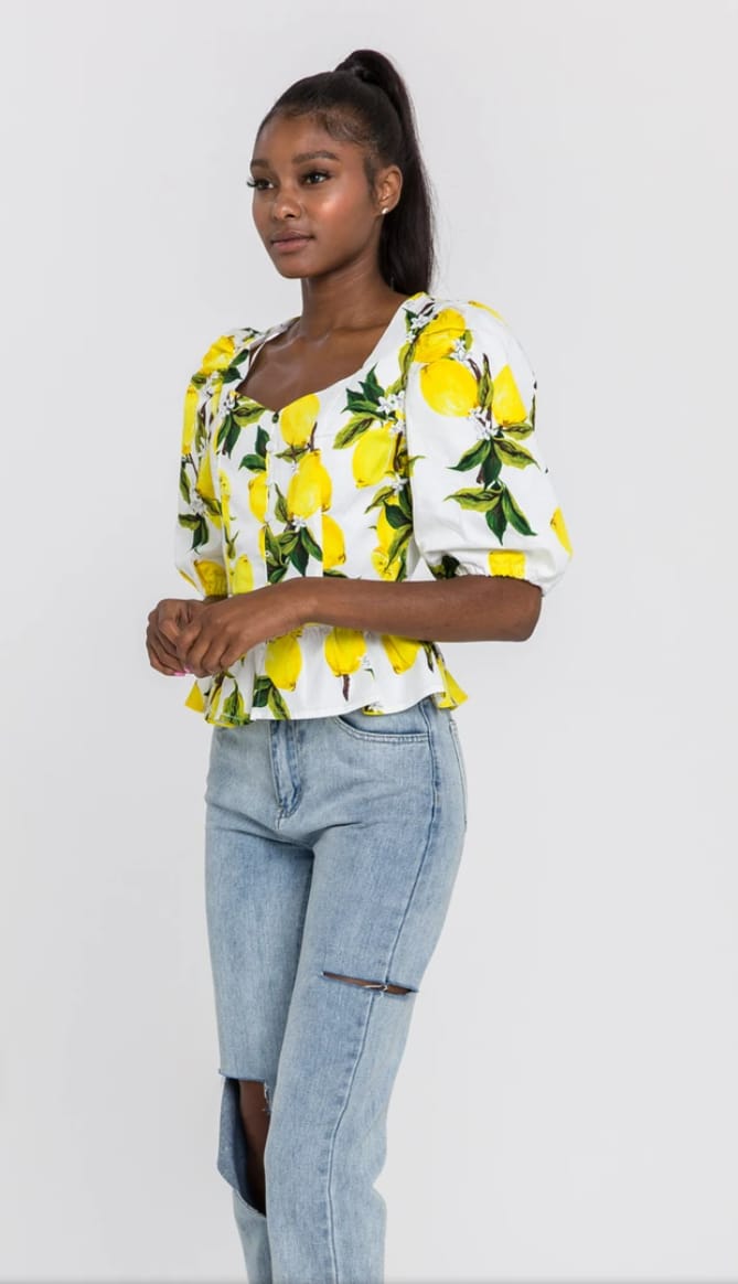 Lemon Print Peplum Top