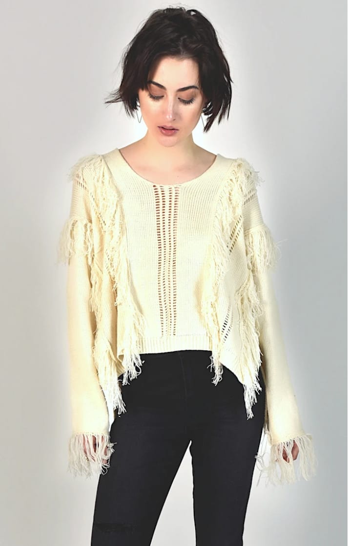 Fringe Stripe Pullover Sweater