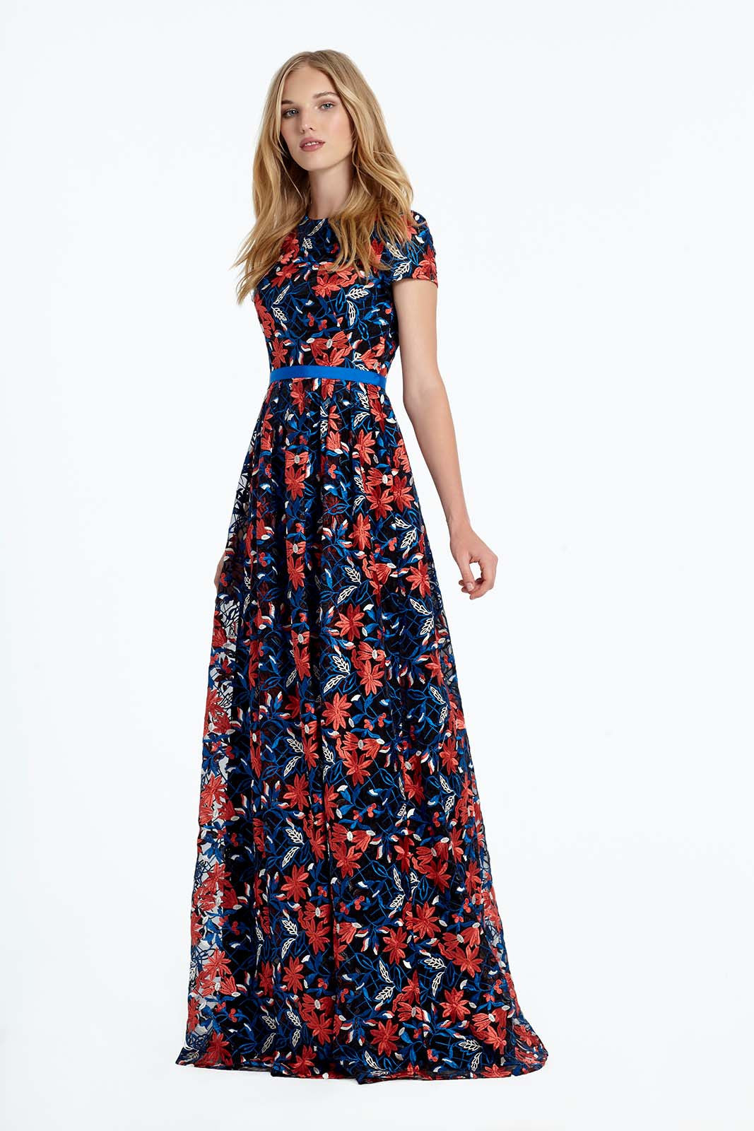 Embroidered cap slv gown