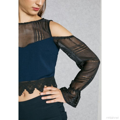 Sheer Detail Cold Shoulder Top